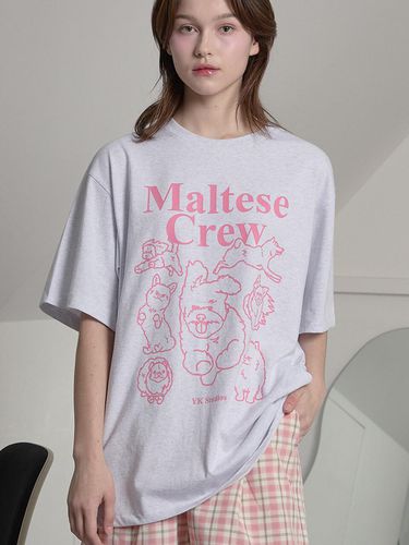 Maltese Crew Line Graphic T-shirt_Melange White - WAIKEI - Modalova