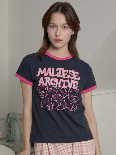 Maltese Archive Line Graphic Ringer T-shirt_Navy - WAIKEI - Modalova