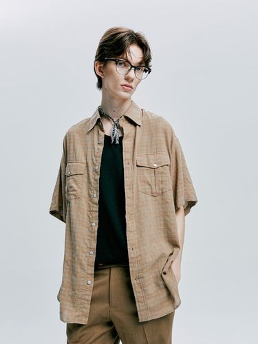 Washed Check Linen 2 Pocket Half Shirt_Brown - S SY - Modalova