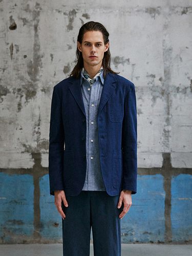 Linen 3 Button Jacket_Navy - SOLEW - Modalova