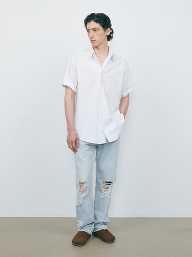 Bio-Washed Oversized Rolled Up Shirt - V2 - Modalova