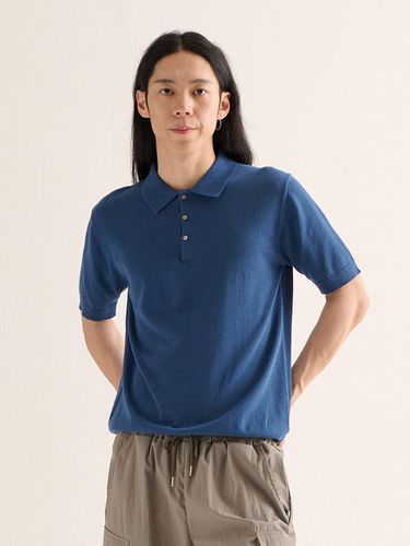 Linen Cooling Polo Shirt_Blue - Analogmood - Modalova