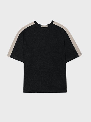 Color Block Linen Blend T-shirt_Black - LIEU HOMME - Modalova