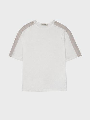 Color Block Linen Blend T-shirt_White - LIEU HOMME - Modalova