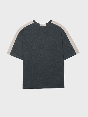 Color Block Linen Blend T-shirt_Dark Khaki - LIEU HOMME - Modalova