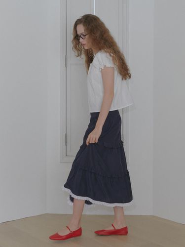 Frilled Maxi Skirt - Navy - margarin fingers - Modalova