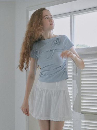 Ribbon Cutout T-shirt - Light Blue - margarin fingers - Modalova