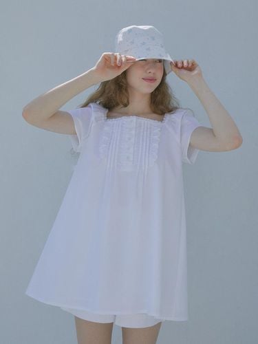 Lace Pintuck Dress - White - margarin fingers - Modalova