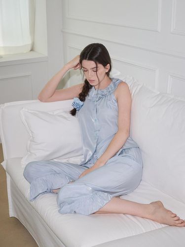 Halter Neck Ruffle Pajamas - Blue - Melanie Joy - Modalova