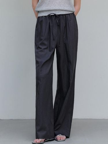 Nylon Wide Banding Pants_Charcoal - ourcomos - Modalova