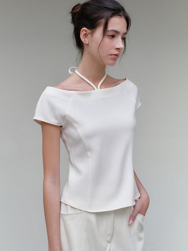 Boat Neck Ribbon Blouse - ourcomos - Modalova