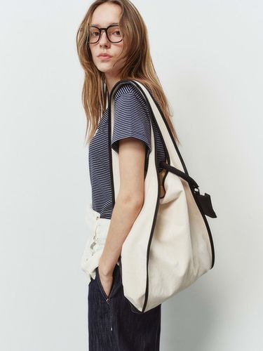 Leather Trim Canvas Shoulder Bag - PLAC - Modalova