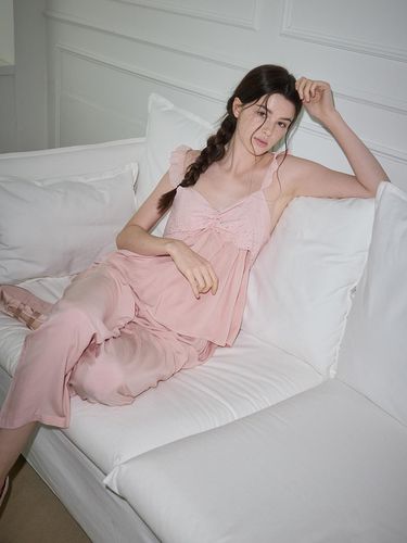 Bow Sling Night Pajama Set - Pink - Melanie Joy - Modalova