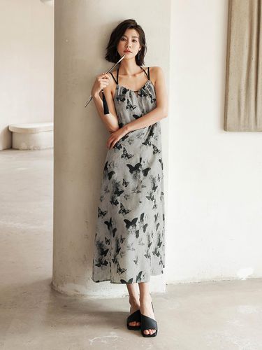 Butterfly Print Halter Neck Dress - LANGSON - Modalova