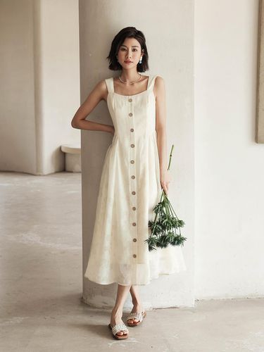 Jacquard Slip Button Design Dress - LANGSON - Modalova