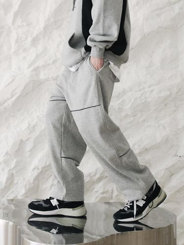 Horizontal Piping Sweatpants_Melange Gray - Moderment - Modalova