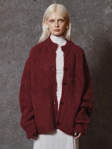 Soft Hairy Knit Cardigan - Burgundy - MEENDERI - Modalova