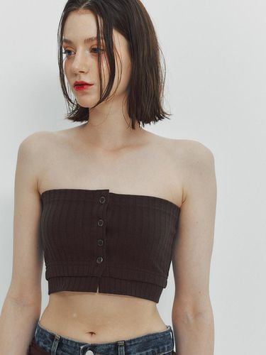 Ribbed Button Tube Top - Brown - MEENDERI - Modalova