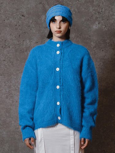 Soft Hairy Knit Cardigan - Blue - MEENDERI - Modalova