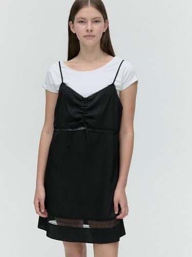 Lace Satin Ribbon Dress - Black - SOFT SEOUL - Modalova