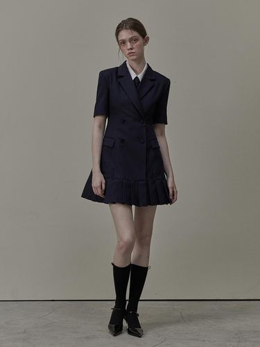 Jenn Pleated Half-Sleeve Suit Jacket Dress - Navy - MAUSOLEUM - Modalova