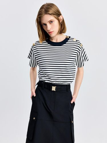 Stripe Shoulder Button T-shirt - E.B.M (Edition by Michaa) - Modalova