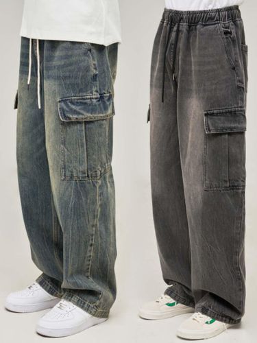 Crack Washing Cargo Balloon Denim Pants (2 Color) - DEEP SENSE - Modalova