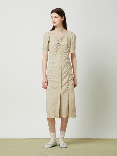 Shirred Button Up Long Dress - Beige - CC collect - Modalova