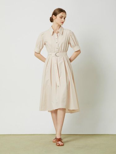 Belted Flared Long Dress - Beige - CC collect - Modalova