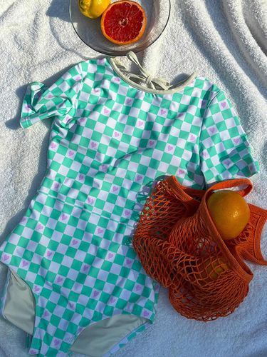 Checkerboard Half Sleeve Swimsuit - Mint - CC collect - Modalova