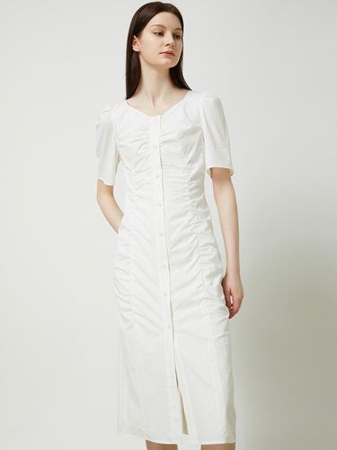 Shirred Button Up Long Dress - White - CC collect - Modalova