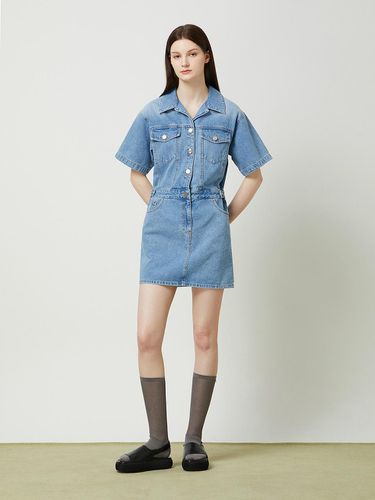 Open Collar Mini Denim Dress - Blue - CC collect - Modalova