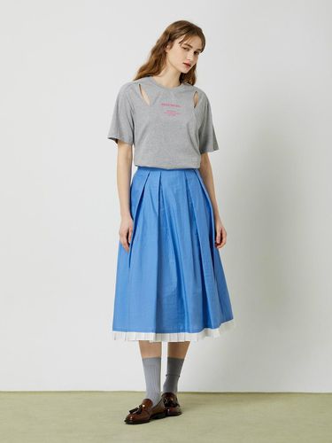 Hem Contrast Pleated Flare Skirt - Blue - CC collect - Modalova