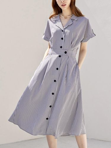 Stripe Button Dress (3 Color) - JUARR - Modalova