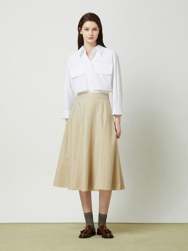 Embroidered Lettering Banded Flare Skirt - Beige - CC collect - Modalova