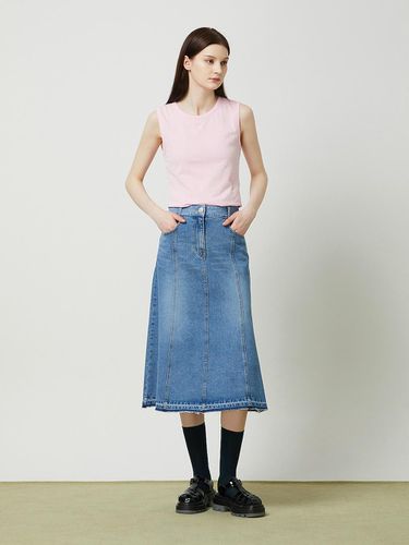 Back Slit Flared Denim Skirt - Blue - CC collect - Modalova