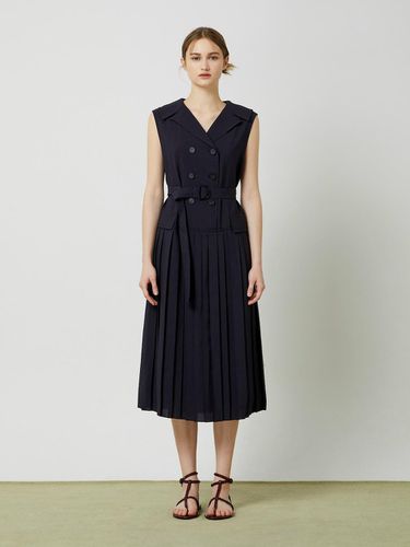 Double Button Pleated Sleeveless Dress - Dark Navy - CC collect - Modalova