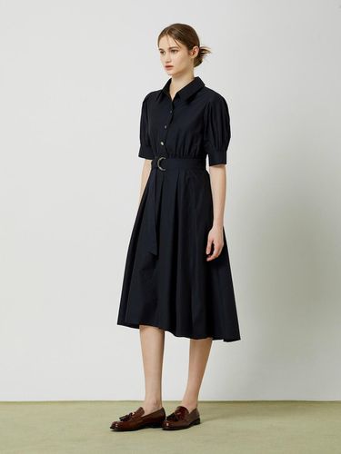 Belted Flared Long Dress - Dark Navy - CC collect - Modalova