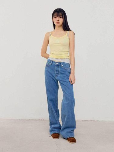 Organza Patch Straight Denim Pants - fletta - Modalova