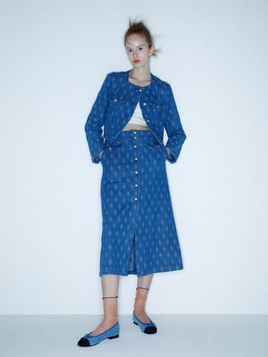 Diamond Pattern Denim Skirt - Blue - CC collect - Modalova