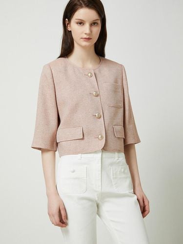 Round Neck Out Pocket Linen Single Jacket - Pink - CC collect - Modalova