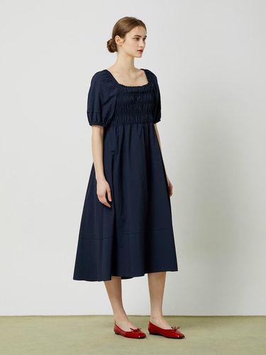 Square Neck Volume Smocked Dress - Navy - CC collect - Modalova