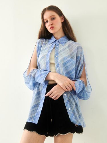 Chiffon See Through Sleeve Detail Shirt_Blue Check - COQUET - Modalova