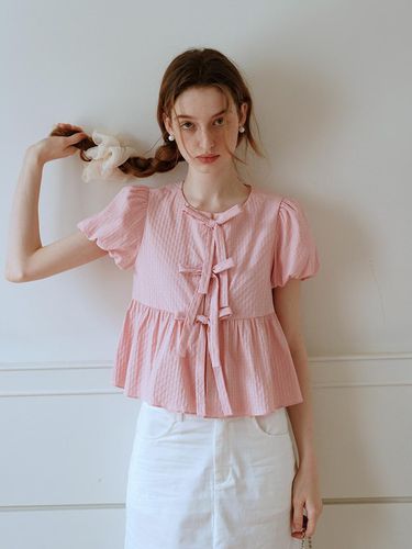 Baby Pink Bow Puff Sleeve Blouse - Cest Moidew - Modalova