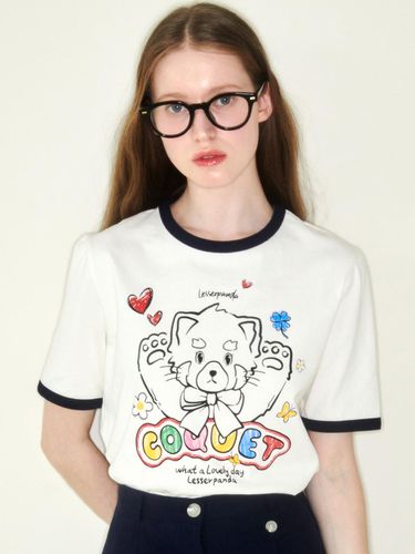 Pure Heart Comic Face Lesser Panda Ringer T-shirt - COQUET - Modalova