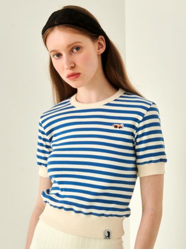 Baby Lesser Panda Stripe Rib Crop Sweatshirt_Blue - COQUET - Modalova