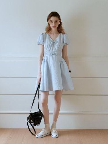 Sweet Ribbon Puff Sleeve Dress - Cest Moidew - Modalova