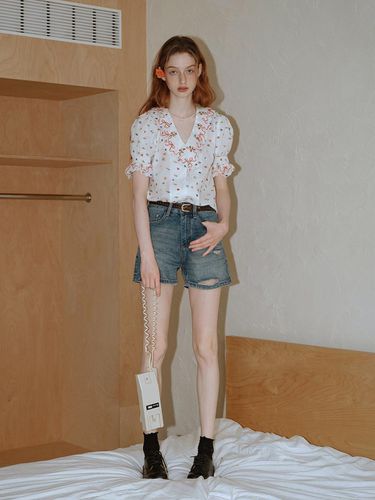 Vintage Ripped Denim Short Pants - Cest Moidew - Modalova