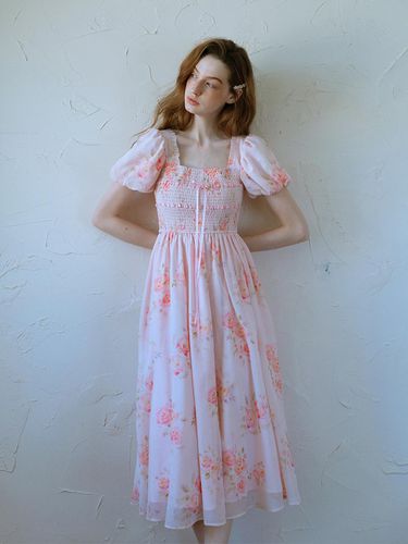 Pink Rose Puff Sleeve Dress - Cest Moidew - Modalova