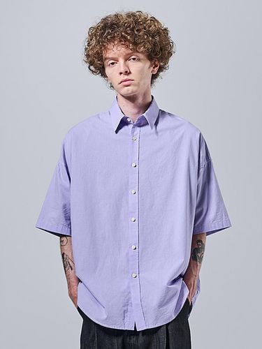 Oversized Oxford Collar Short Sleeve Shirt_Purple - OTHERFITS - Modalova